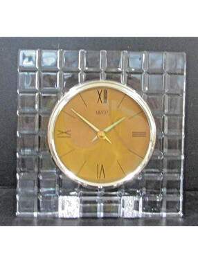 Vintage Mikasa Clear Square Design Crystal Desk Clock